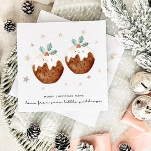 Biglietto di Natale per la mamma - Stampa personalizzata Little Pudding, regalo ricordo per lei, biglietto dai bambini, primo Natale da mamma dal bambino