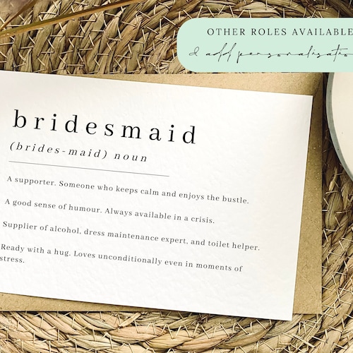 Bridesmaid Definition Print Note Card A6 Postcard Style Etsy UK