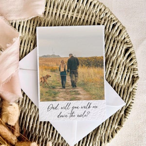 Postal con foto personalizada "¿Me acompañarás al altar?" / Regalo de recuerdo de boda para el padre de la novia, tarjeta de propuesta para mamá