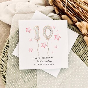 Tarjeta de cumpleaños con globo rosa / Tarjeta de edad personalizada para ella, lindo regalo de cumpleaños para niña, bonito recuerdo para hija, sobrina y nieta
