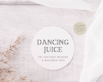 Dancing Juice Wedding Favour Sticker Sheets | 3 sizes | Personalised round sticker for favour bottles, Engagement Party labels for drink