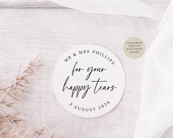 Happy Tears Wedding Favour Sticker Sheets | Various Sizes | Personalised round sticker for wedding favour, Custom Engagement Party labels