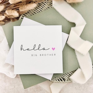 Hallo Big Brother-wenskaart - zwangerschapsverrassing voor broer of zus, nieuwe babykaart voor broer, verjaardagskaart voor hem, van babyzus/broer
