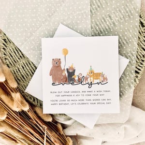 Carte d'anniversaire pour enfants | Poème souvenir d'anniversaire pour enfant, cadeau d'anniversaire spécial pour garçon, jolie carte d'anniversaire pour fille, carte à imprimé animal