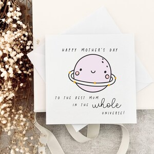 carte pour la fête des mères | Carte Meilleure maman pour maman avec enfant, cadeau de fête des mères pour elle, jolie carte Planet Universe pour maman de 4 enfants maximum