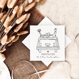 Carte de mariage personnalisée pour couple | Impression voiture Just Married, carte de félicitations personnalisée Mr & Mrs, cadeau romantique pour jeunes mariés pour amis