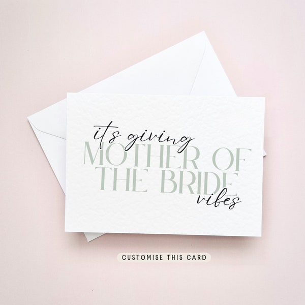 Mother of the Bride Vibes | Wedding Keepsake Gift for Mum, Personalised Letterbox Favour from Bride, Wedding Thank you postcard for her