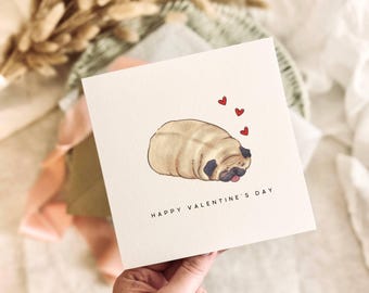 Valentinstag Karte | Einfacher süßer Mops Druck für Paare, Valentinstag Geschenk für Sie oder Ihn