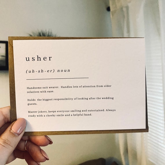 Usher Definition Keepsake Note Card Wedding Party Gift Will Etsy