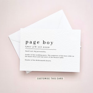 Page Boy Definition Card | Will you be my Page Boy, Bridal Party Proposal Card, Keepsake Letterbox Gift, Wedding Day Thank You Gift Box