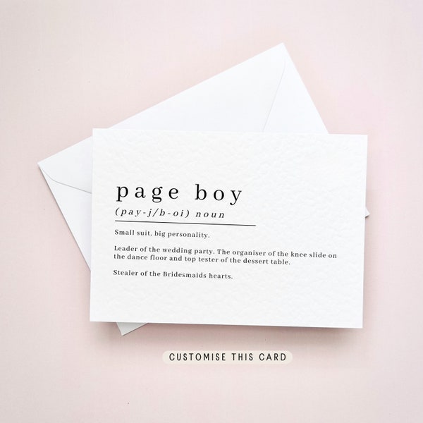 Page Boy Definition Card | Will you be my Page Boy, Bridal Party Proposal Card, Keepsake Letterbox Gift, Wedding Day Thank You Gift Box