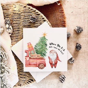 Lustige Weihnachtskarte - Rude Weihnachtskarte für Freund - Weihnachtsmann Gute Laune Druck - Scherz Wichtel Grußkarte | Schwörender Weihnachtsmann