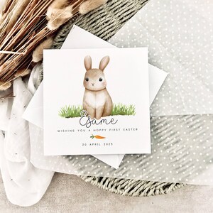 1ère carte de Pâques personnalisée | Carte imprimée lapin pour la première Pâques de bébé, joli panier de Pâques houblonné, boîte souvenir pour cadeau de Pâques pour enfant