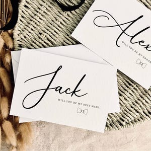 Tarjeta de propuesta de padrino con pajarita y nombre personalizado, regalo para padrino de boda, recuerdo de propuesta para acomodador, caja con mensaje "¿Serás mi padrino de boda?"