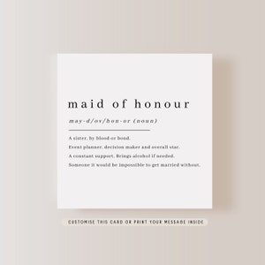 Maid of Honour Definition | Wedding Greeting Card for Her, Personalised Keepsake for Best Friend, Letterbox Thank You, Be my Maid of Honour