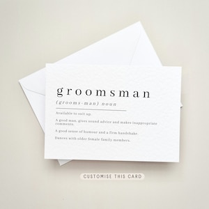 Will you be my Groomsman proposal postcard, Personalised Wedding Keepsake for Him, Thank you Groomsman letterbox Gift | Groomsman Definition