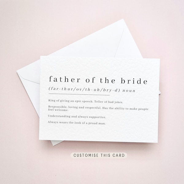 Father of the Bride Definition Print | Wedding Card for Dad from Bride, Personalised Keepsake Gift, Walk me down the Aisle Thank You request