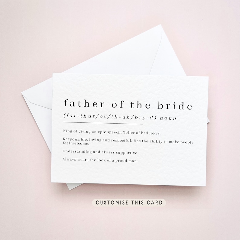 Father of the Bride Definition Print Wedding Card for Dad from Bride, Personalised Keepsake Gift, Walk me down the Aisle Thank You request image 1