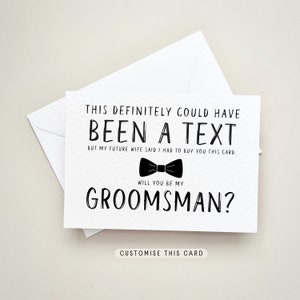 Been a Text | Will you be my Groomsman proposal postcard, Best Man keepsake gift from Groom, Personalised Usher letterbox favour for him