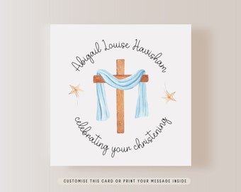 Cross Print Childs Greeting Card | Personalised Christening Card for Girl, Baptism Card for Boy, Letterbox Keepsake Card for Children