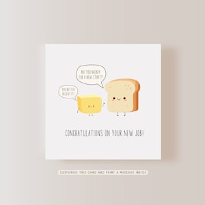 Bonne chance pour un nouvel emploi | Carte de voeux pour meilleure amie au travail, cadeau de départ pour un collègue de travail, carte de jeu de mots pain et beurre, blague amusante, humour félicitations