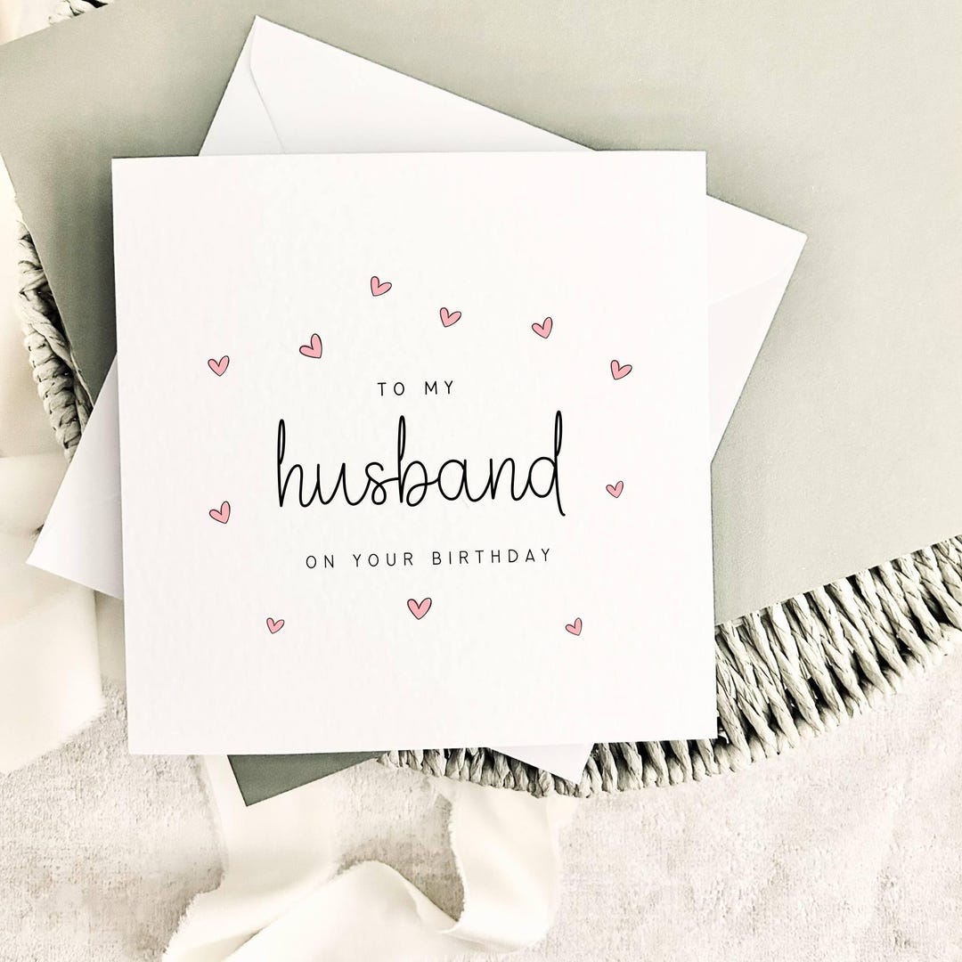 Birthday Card for Husband | Heart Print Birthday Gift for Him, Simple ...