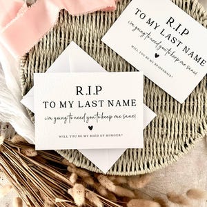 Carte de proposition RIP au nom de famille pour demoiselle d'honneur, cadeau seras-tu ma demoiselle d'honneur, faire-part de mariage personnalisé, cadeau de mariage