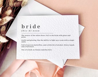 Bride Definiton Card - Wedding Day Gift for The Bride - Custom Text Options