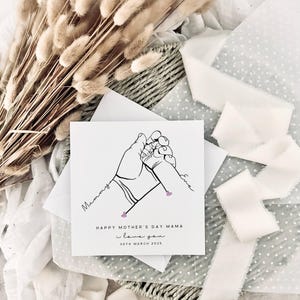 carte personnalisée pour la fête des mères | Carte souvenir pour maman, cadeau spécial pour nounou, fête des mères pour maman, 1ère fête des mères, main dans la main et prénom