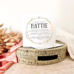 Personalisierte Taufkarte | Kundenspezifische Hasen-Druck-Taufkarte, Andenken-Taufgeschenk für Mädchen oder Jungen, Gedicht für nicht-religiöse Taufe