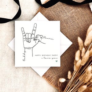 Tarjeta de cumpleaños en lenguaje de señas para papá / Te amo personalizada, tarjeta especial para papá, para el abuelo, regalo para él, primer cumpleaños como papá