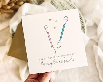 Cotton Anniversary Card - Second Wedding Anniversary Celebration - Personalisation & Custom Options