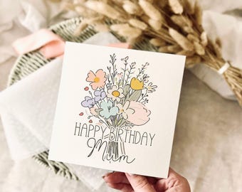Floral Birthday Card for Mum - Personalised Keepsake Mummy Greeting Card
