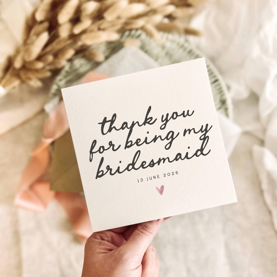 Thank You Bridesmaid Card - Personalised Wedding Day Keepsake for ...