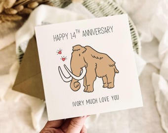 14th Anniversary Card for Partner - Ivory Anniversary Milestone Greeting Card - Personalised Options
