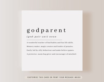 Godparent Definition Greeting Card | Personalised Fun Card for Godmother, Keepsake Gift for Godfather, Card for Baptism or Christening Day