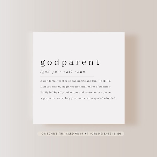 Godparent Definition Greeting Card | Personalised Fun Card for Godmother, Keepsake Gift for Godfather, Card for Baptism or Christening Day