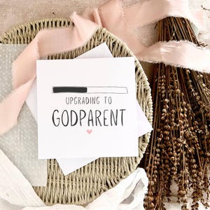 Surclassement en carte pour parrain et marraine | Faire-part de naissance surprise pour un ami, cadeau de proposition pour parrain et marraine, carte souvenir pour baptême de bébé