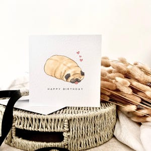 Tarjeta de cumpleaños / Tarjeta con estampado de Pug, lindo perro feliz cumpleaños, regalo para él, tarjeta para ella, regalo de amor de perro, tarjeta de amor de Pug para amigo, perro mamá papá