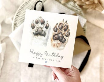 Tarjeta de cumpleaños para papá de perro / Personalizada con cariño de los perros - Huellas de 3 colores - Tarjeta para amantes de los perros
