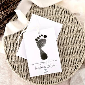Biglietto di auguri di compleanno personalizzato per papà / Biglietto con impronta del bambino per papà, regalo speciale per il nonno, ricordo del primo compleanno da papà, biglietto con nastro A6