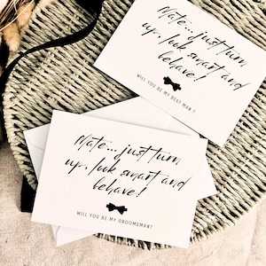 Représentez-vous et comportez-vous carte de proposition | Serez-vous mon garçon d'honneur, coffret cadeau témoin, cadeau de mariage personnalisé pour huissier, invitation à un enterrement de vie de garçon