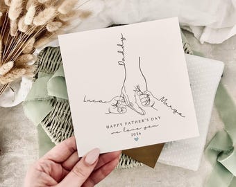 Gepersonaliseerde vaderdagkaart met handafdruk | Speciale kaart voor papa, cadeau voor opa, aandenken 1e vaderdag, iemand zoals papa, 2 kinderen