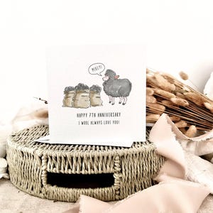 Tarjeta de aniversario de lana / Nombre personalizado Feliz séptimo aniversario de bodas para esposo, tarjeta divertida para pareja, regalo de séptimo aniversario para esposa