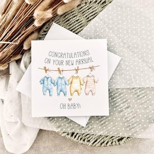 Nouvelle carte bébé | Corde à linge personnalisée bleue, cadeau pour bébé, nouveau-né, bienvenue dans le monde, carte de félicitations pour bébé, nouvelle arrivée