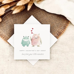 Tarjeta de San Valentín para papá: linda impresión personalizada de pequeños monstruos para papá de parte de los niños, regalo para él, recuerdo especial para el abuelo