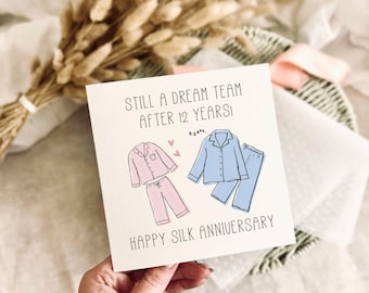 12th Anniversary Card for Partner - Silk  Anniversary Milestone Greeting Card - Personalised Options