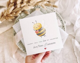 Personalisierte Valentinstagskarte für Mama | Bee My Valentine Karte für Mama, Andenken Eltern Valentines, Kids Valentines Card