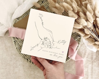 Personalised Birthday Card for Nanny - Hand Print Keepsake from Grandchildren