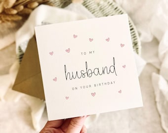 Birthday Card for Husband - Simple Heart Print Greeting Card with Personalisation Options